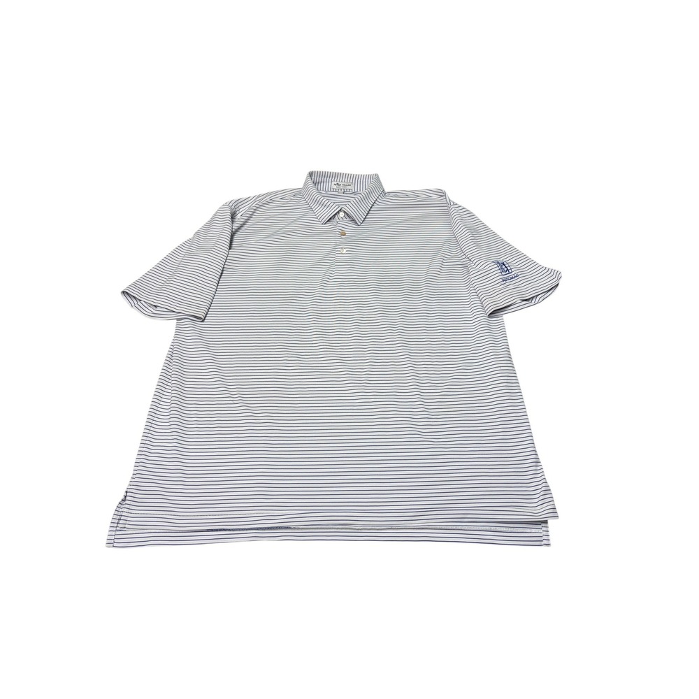 Peter Millar Summer Comfort Polo Shirt Men XL Blue White Stripe TPC Potomac Golf